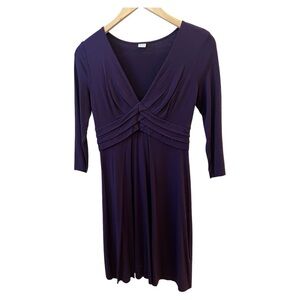THREE DOTS dress purple knit vneck three quarter sleeves NWT